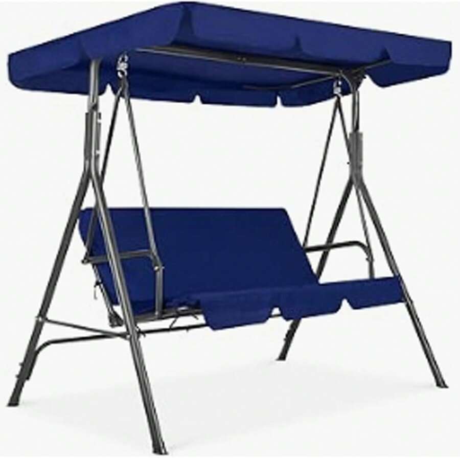 Columpio de porche exterior con toldo ajustable, impermeable, 3 plazas, marco de acero, silla columpio para patio, color azul - Azul - Ver 1