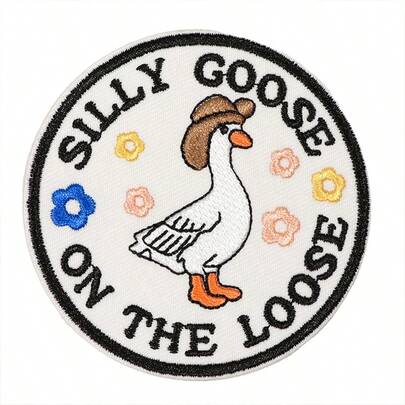 1pc Silly Goose Embroidered Patch, Goose Wearing Hat Applique, Iron-On, Suitable For Hats, Backpacks, Jackets, DIY Decoration Gift