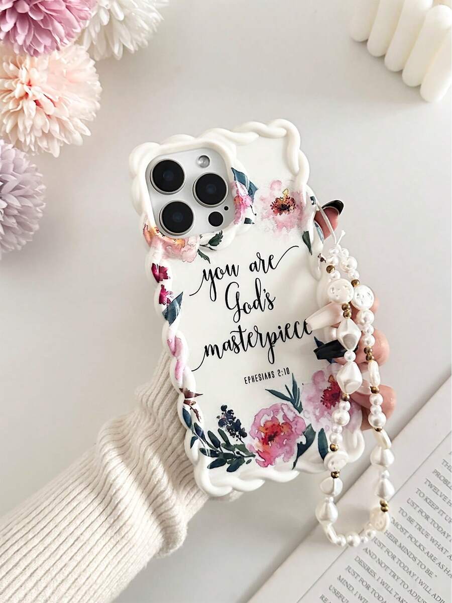 Ốp lưng điện thoại TPU tối giản họa tiết hoa, viền sóng, sơn màu trang nhã, chống rơi vỡ, kèm phụ kiện vòng tay hạt cườm, tương thích với iPhone 17Pro/17Air/17/17ProMax 16/11/16Pro/16Plus/16ProMax/16E/15ProMax/13/14/12/XS/XR/7G/8PXR/7/8, tương thích với iPhone 15ProMax, 13, 14, 11, X, 12/14. Ốp lưng TPU mềm mại, sơn màu, bảo vệ điện thoại, quà tặng mùa xuân. - Nhiều màu - Xem 1