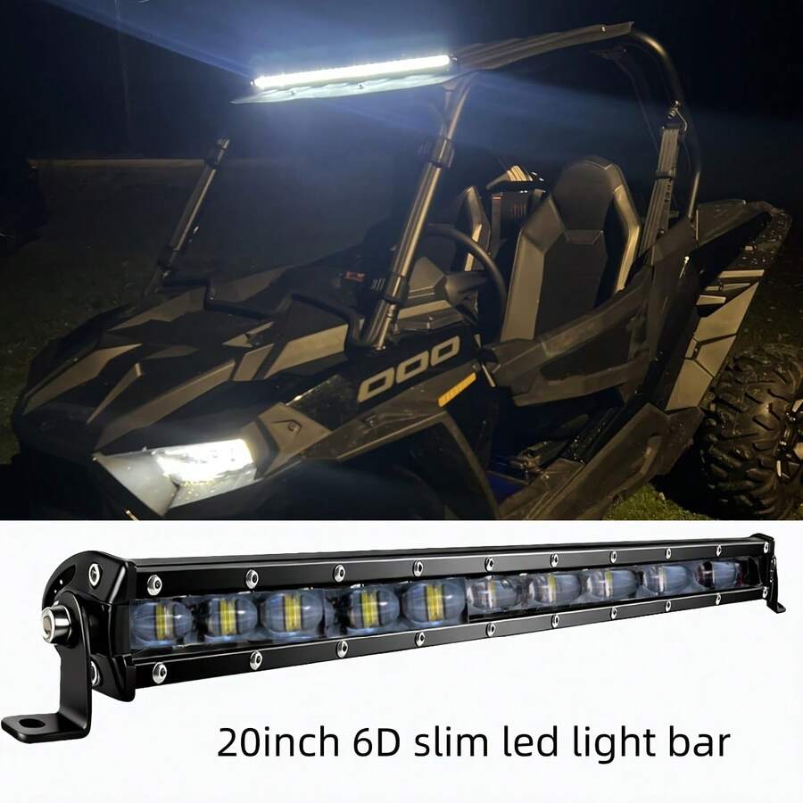 20-calowa, jednorzędowa, ultracienka listwa świetlna LED, lampa robocza z soczewką 6D, odpowiednia do SUV-ów, quadów, samochodów ciężarowych, ciężarówek, łodzi, dachów i zderzaków samochodów