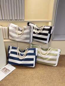 Bolso de playa impermeable para mujer con cremallera, diseño impermeable y a prueba de arena, patrón de rayas aleatorio, gran capacidad para piscina, escuela, viaje, trabajo, vacaciones, compras. Diseño simple y elegante, la opción de regalo perfecta. - Multicolor - Ver 8