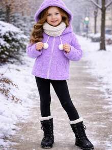 Warm Children's And Youth Teddy Jacket With Hood. - Lilac Purple - View 4