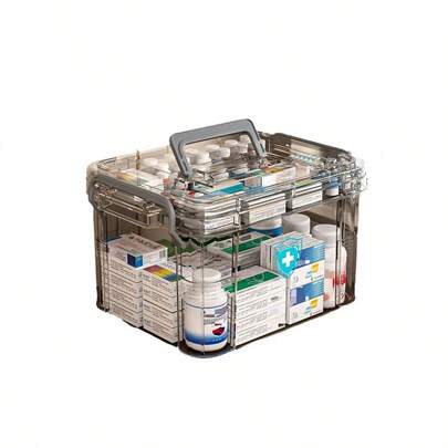 1pc Transparent Medicine Box, Large Capacity Home First Aid Kit, Multi-Functional Storage Box, High-Value Desktop Organizer, Versatile For Kitchen, Bedroom, Bathroom, Essential Home Accessory, Suitable For Ramadan