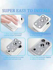 合金手机镜头保护膜 1 片装，适用于 17 Pro/17 Pro Max，采用闪亮钻石金属铝合金钢化玻璃制成，亮片设计，[强力粘合剂][兼容手机壳] 闪亮钻石银色春季礼物 - 銀色 - 查看 7