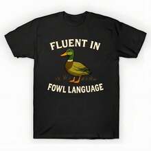 % Cotton Oversized Printed-Shirt Unisex, Solid Black Casual Graphic Tee, Summer Essential Layering Top, S-3XL Fluent In Fowl Language – Funny Duck Farmer P - màu đen - Xem 6