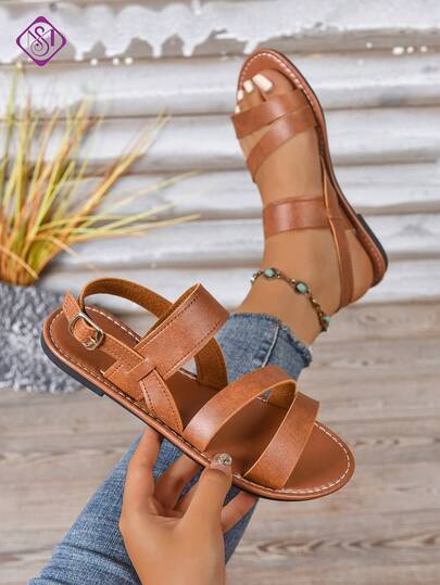 Women's Casual Fashion Versatile Flat Sandals, Elegant Outdoor Comfortable Slip-On Beach Sandals, Minimalist Soft Breathable Solid Color Lightweight Flat Sandals