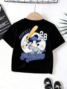 Disney-A Must-Have For Energetic And Cute Children! Mickey Mouse Joint Baseball T-Shirt No. 28 Number+PERFECT Slogan Versatile For Daily Use - 黑色 - 查看 4