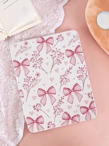 1pc Pink Floral Bow Pattern Painted Tablet Case, Compatible With 10th/11th/10.2/10.5/Air4/Air5/10.9/Pro11/Air 11-In.(M2)-2024/Pro 11-In.(M4)-2024/ Air 11-Inch (M3) 2025/ (A16) 11 Inch 11th Generation 2025 Mini6/Mini7/Air1/Air2/9.7, Tab A8 10.5 Inch 2022, Minimalist/Creative/Unique/Romantic/Niche Design, Built-In Pencil Slot, Tri-Fold Stand, Magnetic Sleep/Wake - Multicolor - View 2