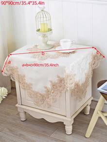 1pc Lace Square Tablecloth, Modern Minimalist Polyester Jacquard Embroidered Hollow-Out Water-Soluble Lace Edge, Suitable For Living Room, Bedroom, Dining Table, Bedside Cabinet, Square Table, Etc. - Champagne - View 2