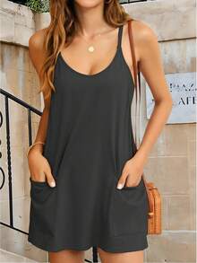 Women's Summer Mini Dress Casual Workout Tennis Dress With Shorts Sleeveless Althletic Dresses - 深灰色 - 查看 2