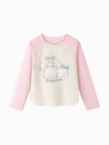 mini bala Girls Long Sleeve T-Shirt, Sweet Waist-Fit Design, Antibacterial Fabric, Soft & Shape-Retaining Spring Top - White Red - View 4