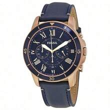 Fossil Grant Men's Quartz Chronograph Watch, Navy Blue Dial, Black Leather Strap, Sporty Retro Business Style, Vintage Clock, Suitable For Daily Wear And Sports FS5237 - Navy Blue - View 5