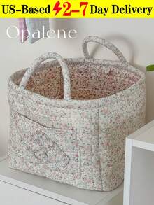 Floral Print Quilted Storage Basket Laundry Basket Large Capacity Portable Storage Bag Foldable Snack Basket With Handle For Women And Girls Cosmetic Storage Basket Toy Storage Basket Multifunctional Home Decor Livingroom Bedroom Decor Bathroom Decor Ditsy Floral Fabric Laundry Basket, Large Square Handheld Soft Rustic Chic Dirty Clothes Storage Bin, Daily Home Essentials For Women, Suitable For All Seasons Bedroom Closet Organization And Storage Bag For School School Accessories School Stuff - Nhiều màu - Xem 17
