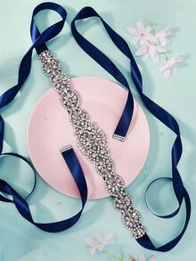 1件奢华手工镶钻新娘腰带，用于婚纱装饰 - 藏蓝色 - 查看 5