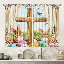2PCS Cute Easter Bunny And Egg Print Light Sheer Curtains, Semi-Sheer For Privacy Protection. Easy Rod Pocket Installation, Quick-Dry, Fade-Resistant After Washing, Lightweight And Washable. Ideal For Home, Room And Kitchen Decor & Space Dividers. - Multicolor - View 5