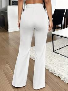 Women's Minimalist Solid Color High Waist Straight Leg Casual Long Coat, Suitable For Business, Party Or Commuting White Spring - White - View 6