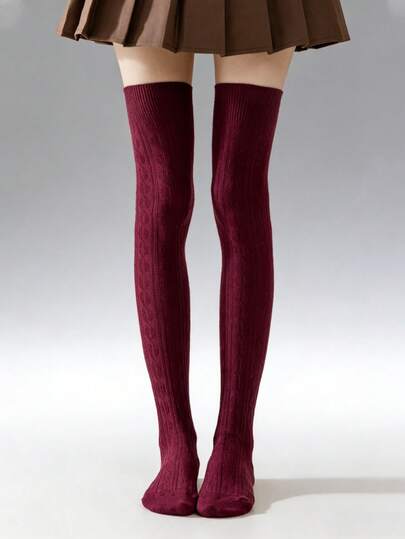 1 Pair Cable Knit Thigh High Socks, Comfortable & Soft Thick Knit Over-The-Knee Socks, Suitable For Autumn/Winter, Y2K Style, Women Over-The-Knee Socks, Thick Loose Warm Socks, Comfortable Warm Socks, Sexy Black Thigh High Socks