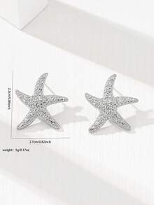 1对极简锌合金海星耳钉，适合女性日常佩戴、派对、海滩、婚礼、舞会、校园等各种场合。 - 白金 - 查看 2