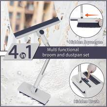3-In-1 Magnetic Broom With Dustpan Combo Set, Broom And Dustpan Set With Silicone Broom, Upright Standing Dustpan Self-Cleaning Teeth For Home, Kitchen, Office, Hall Floor, Pet Hair - Bộ mở rộng 4 trong 1 màu xám [tay gạt 6 đoạn + 4 ống tay] - Xem 2