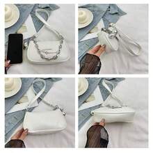 Exquisite Chain Decoration Slanted Shoulder Bag, Cross Small Bag, High Aesthetic Commuting Shoulder Strap, Three-Dimensional Handheld - Black - View 12