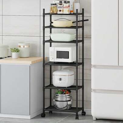 MderaReal Estante de hierro de 6 niveles, estantes de cocina, estanterías y estantes de almacenamiento, estantes de garaje, ideal para despensa y organizador perfecto para soluciones de almacenamiento y estanterías de garaje, color oscuro