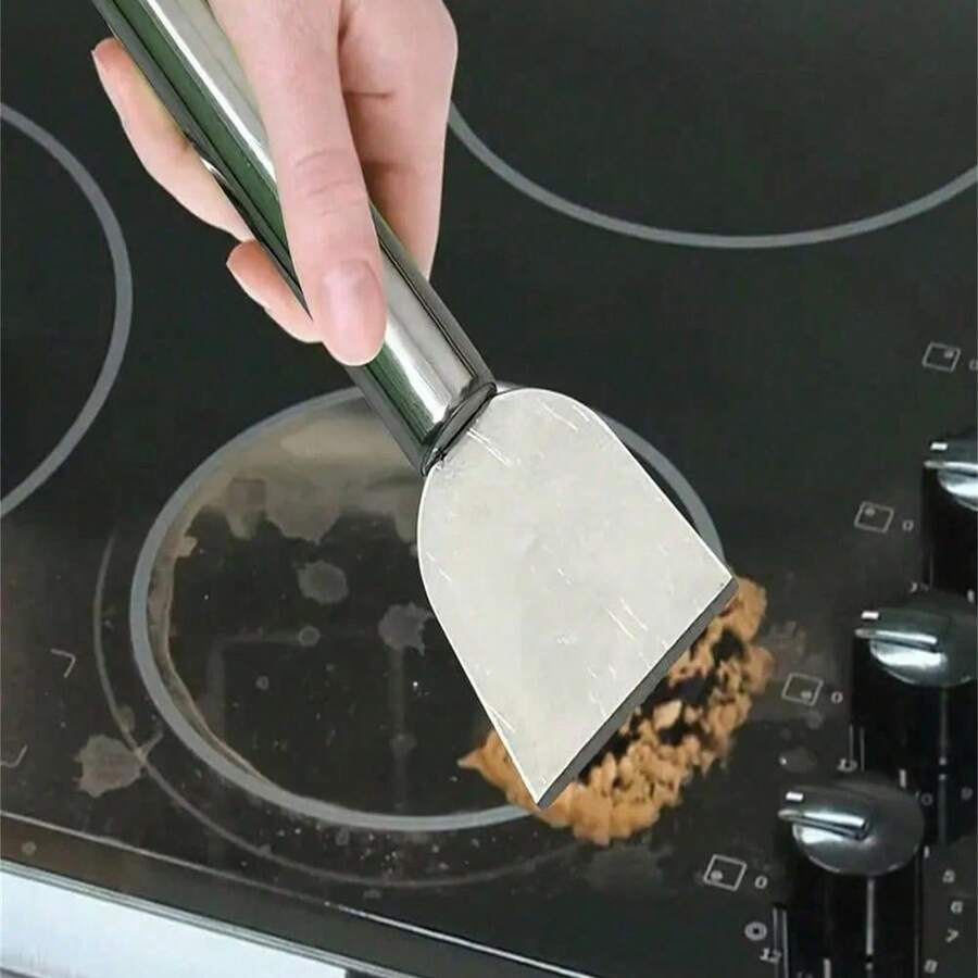 1 pieza Herramienta de cocina creativa, espátula de limpieza de acero inoxidable, espátula de limpieza de grasa para el hogar, espátula de hielo multifuncional, raspador de manchas. 1 pieza Raspador de limpieza multifuncional de acero inoxidable duradero, pala de utilidad de metal para uso en la cocina, el baño y el hogar - Multicolor - Ver 1