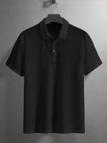Camisa de polo casual de manga corta sólida para hombres de verano para la conmuta - Negro - Ver 2