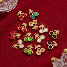 5件套304不锈钢吊坠套装，迷你水果樱桃造型，PVD镀金金属，可用于DIY耳环、项链、手链等饰品制作，批发 - 彩色 - 查看 1