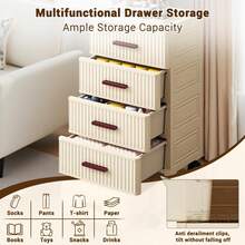 Armario de almacenamiento de plástico con 5 cajones y organizadores para dormitorio, sala de estar, baño, cocina, oficina y entrada. - color de madera natural - Ver 6