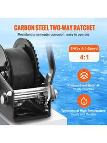 Hand Winch, 1200 Lbs Pulling Capacity, Boat Trailer Winch Heavy Duty Rope Crank With 23 Ft Polyester Strap And Two-Way Ratchet, Manual Operated Hand Crank Winch For Trailer, Boat Or ATV Towing - màu đen - Xem 3
