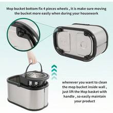 Stainless Steel Spin Mop And Bucket With Wringer Set, 360° Spinning Mop Bucket Floor Cleaning System With 4 Microfiber Mop Replacement Heads - 預設 - 查看 7