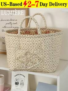 1Pc Floral Print Quilted Storage Basket Laundry Basket Large Capacity Portable Storage Bag Foldable Snack Basket With Handle For Women And Girls Cosmetic Storage Basket Toy Storage Basket Skincare Storage Basket Women Makeup Storage Multifunctional Storage Basket Cosmetic Organizer Home Decor Livingroom Bedroom Decor Bathroom Decor - 彩色 - 查看 14