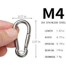 304 Stainless Steel Carabiner Clip, Mini Pear-Shaped Spring Hook For Outdoor,Keychain - Small Safety Locking Carabiner - Silver-M4 - 查看 3