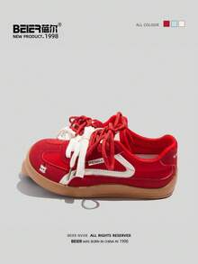 BEIER New Casual Women Lace-Up Rubber Sole Sneakers, Fashionable Everyday Wear - Red - View 4