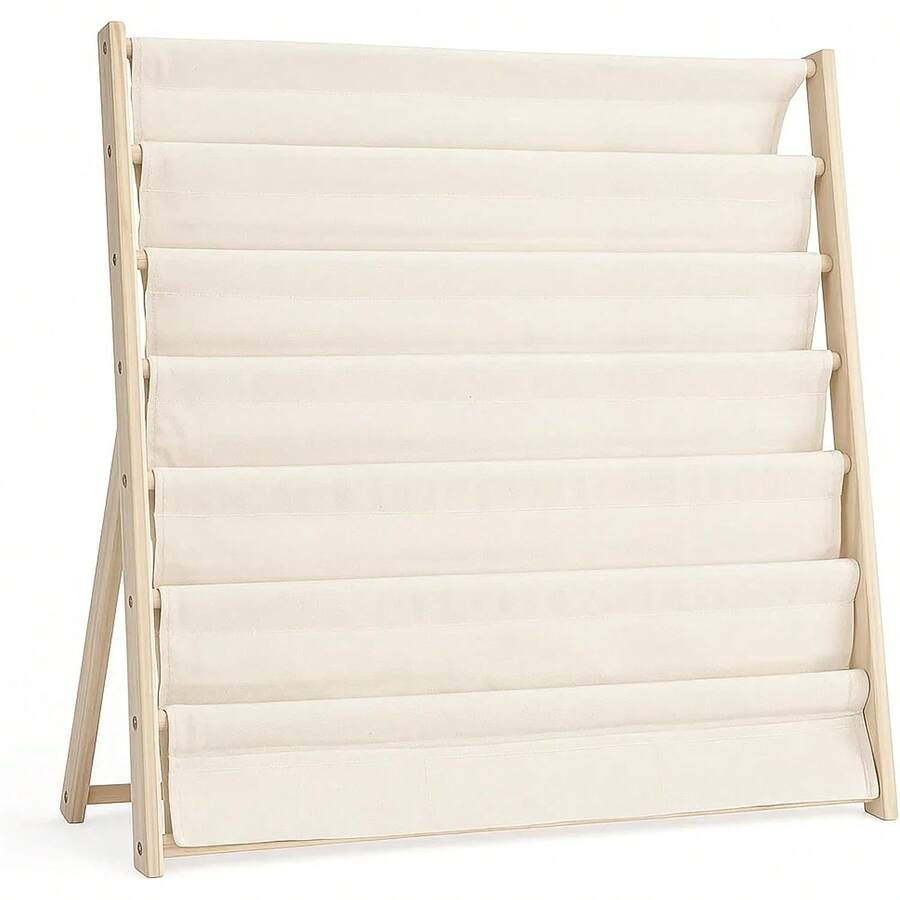 7 Tier Fabric Bookshelf With Deep Pockets Wood Frame Standing Book Rack Space Saving Display Storage For Books Magazines Albums Home And Office Organiser - 75*31*79CM - View 1