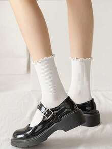 6 đôi tất cổ ngắn viền bèo cho nữ, tất cotton thoáng khí phù hợp với đồng phục JK và phong cách Lolita, màu đen trắng. - Nhiều màu - Xem 5