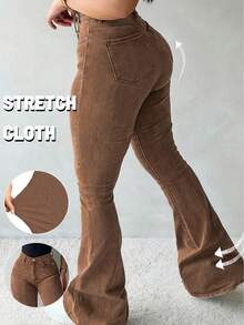 GILIPUR Y2K Style Women's Flare Jeans, Fitted Stretch Brown Denim Pants, Streetwear Fashion, Elegant, Casual Versatile Bottoms - Brown - View 5