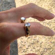 VKHK 1 chiếc nhẫn sang trọng mạ vàng 18K bằng thép không gỉ, đính đá Zirconia lấp lánh, thích hợp cho nữ giới đeo trong đám cưới hoặc làm quà tặng. - chiếc nhẫn kim cương - Xem 1