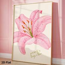 【2D平面】1张“你的美丽永不凋零”艺术海报 | 粉色百合帆布画，无框，适用于卧室、客厅、厨房、浴室、玄关、走廊、家居装饰，现代简约风格 - H - 查看 6