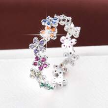 1枚优雅花卉圆形设计立方氧化锆镶嵌时尚戒指，女士节日礼物 - 彩色 - 查看 2