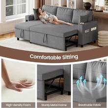 Sofa Bed, L-Shaped Sleeper Sofa Couch, 3 Seater Pull Out Corner Sofa Bed With Storage Chaise, Cup Holder, Sectional Sofa For Living Room, Dark Grey - L型深灰色(杯架+收納袋) - 查看 5