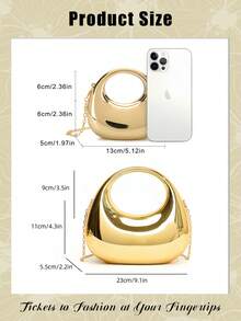 Mirror Acrylic Crescent Moon Box Handbag, Oversized Crescent Bag, Fashion Versatile Chain Shoulder/Crossbody Purse, Phone, Lipstick, Earphone Storage, Valentine's Day Gift, Comfortable And Fashionable, Stylish Handbag, Personalized Gift Choice, 2026 Accessory, Fashionable Style Suitable For All Occasions, Affordable Luxury Feel, Rebellious Party Bag, Perfectly Suitable For Parties, Weddings, Balls, Dinners/Banquets, Elegant Ladies Bag, Party Bags,Perfect For Party Wedding Prom Dinner/Banquet Matching With Holiday Party Dress Evening Dress & Sequin Dress Can Be Used As Valentine's Day, Thanksgiving, Halloween,Christmas Gift - 金色 - 查看 5