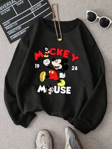 Disney Authorized Vintage Mickey Mouse Graphic Print Boys Casual Sweatshirt Cozy Lightweight Versatile School Daily Outfit Sports Wear - màu đen - Xem 1