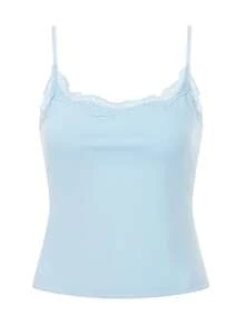 Women Y2k Fairy Lace Trim Cami Tank Tops With Built-In Bra Spaghetti Strap Sleeveless Camisole Crop Tops Sexy Backless Slim Fit Vest Shirt Summer Going Out Tops Aesthetic Clothes Streetwear - 藍色 - 查看 5