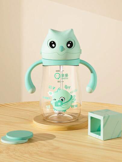 1个300毫升卡通造型儿童吸管杯，婴儿防呛训练杯，Tritan材质，防漏防摔，带手柄和刻度，适合6个月以上的宝宝，居家、户外、幼儿园均可使用，可爱水杯，节日礼物
