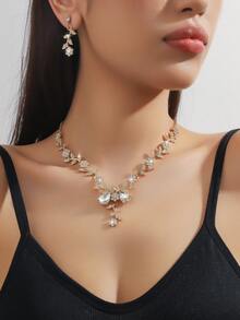 3pcs/Set High-End Women's Jewelry Set, Bow Crystal Necklace, Earrings, Bride's Wedding Party, Daily Accessories - 8306 - View 19