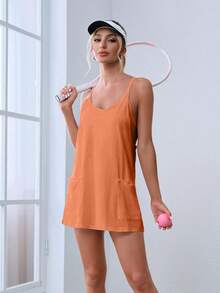 Women's Summer Mini Dress Casual Workout Tennis Dress With Shorts Sleeveless Althletic Dresses - Hồng - Xem 5