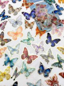 50pcs Gem Butterfly Sticker Aesthetic Gilding PET Transparent Decals For Laptop Computer Scrapbook Diary Phone Case DIY Decorate Sticker Kids Toy - Multicolor - View 3