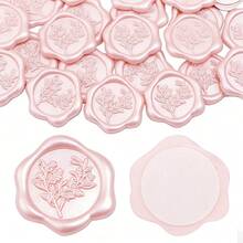 25张珠光粉色桉树叶图案自粘蜡封贴纸，适用于礼品、婚礼请柬信封封口、情人节/结婚礼物 - Pearl Pink 25PCS - 查看 2