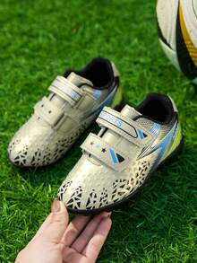 Children's Football Shoes, No Lacing, Magic Hook-And-Loop Fastening, Double Buckle, Hook And Loop Style, Studless, Wear-Resistant Rubber Sole, Training Shoes Suitable For Artificial Grass, Short Grass, And Natural Grass Fields. Size 25-33 For Children Under 12 Years Old - Gold - View 6
